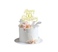GlamRays Décorations de gâteau dorées à paillettes Happy 50e anniversaire - Décorations de fête d'anniversaire de mariage, 50e anniversaire de mariage, décorations de fête d'anniversaire