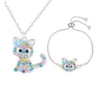 GlamRays Ensemble de bijoux en strass arc-en-ciel pour filles - Collier pour fille - Bracelet pour fille - Cadeau pour fille - Cadeau pour fille - petite-fille, argenté, L