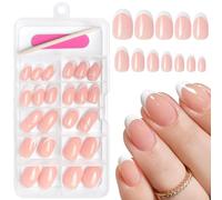 GlamRays Lot de 120 faux ongles ovales à presser French Tip Blanc & Nude 12 tailles Gel brillant 120 pièces + 1 mini lime + 1 pièce en bois