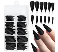 GlamRays Lot de 120 faux ongles Stiletto Press On Nails Longs Couverture Complète Noir Mat Acrylique Couleur Pure Faux Ongles pour Femmes et Filles DIY Manucure