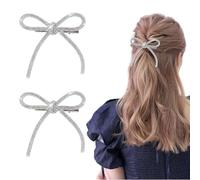 GlamRays Lot de 2 barrettes à cheveux en forme de nœud en strass - Argentées - Pour femme - Cristal - Décoration de cheveux - Nœuds joailliers - Barrettes de canard - Bec