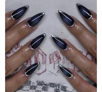 GlamRays Lot de 24 faux ongles à presser Moyen Tête carrée Bleu Changement progressif Y2K Esthétique Œil de chat Couverture Ongle complet Art des ongles Faux ongles Gel à coller sur les ongles