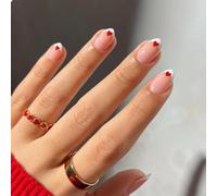 GlamRays Lot de 24 faux ongles courts en forme d’amande, pour la Saint-Valentin, avec motif de cœur rouge, décoration brillante, manucure pour femmes et filles