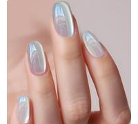 GlamRays Lot de 30 faux ongles brillants effet œil de chat blanc - Faux ongles carrés scintillants