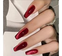 GlamRays Lot de 30 ongles à coller en forme d'œil de chat, carrés, moyens, longs, avec motifs bijoux, couverture complète, faux ongles, manucure