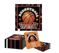 GlamRays Lot de 40 serviettes de table décoratives pour anniversaire d'enfant, motif de basket-ball, pour anniversaire d'enfant, garçons et filles, 33 x 33 cm