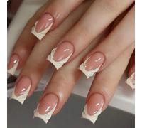 GlamRays Pression Française sur Ongles Carrés Moyens Pointes de Faux Ongles Couverture Complète 3D Faux Ongles pour Femme 24 Pièces