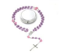 GlamRays Rosaires en Perles Catholiques - Cadeaux de Confirmation pour Filles Adolescentes, Boîte-Cadeau en Métal de Style Simple Argenté (Violet)