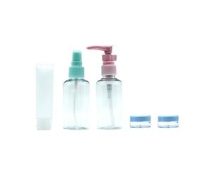 Glam'Up Paris - Kit Voyage Spécial Avion Bagage à Main - Flacons de Voyage Vides - Bouteilles de Voyage Durables et Réutilisables - 5 Flacons - Bouchon Multicolore/Transparent