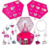 Glamza Barbie Calendrier de l'Avent 2023 | Boîte à bijoux de Noël Calendrier compte à rebours pour filles | Comprend un bracelet et des breloques cadeaux, rose