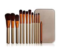 Glamza Lot de 12 pinceaux de maquillage dorés et blancs avec étui en métal