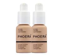 Glamza Phoera Fond de Teint Couvrance Totale - 24h Tenue Longue Contrôle de l'Huile - Crème Correctrice Matte Douce et Lisse - x2 30ml Fond de Teint & Éponge Blender en Silicone - 104 Buff Beige