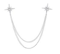 Gland chaîne étoile broche strass cristal épinglette Badge hommes chemise col broches bijoux(Sliver White)