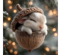 Gland décoratif plat en acrylique 2D conçu pour sapin de Noël et couronne avec esthétique naturelle (lapin)