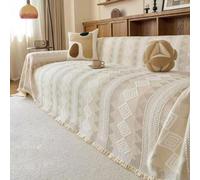 Glands De Couverture De Canapé en Chenille Douce Réversible | Couverture Décorative Texturée 3D For Salon, Grand Jeté De Canapé Respectueux Des Animaux De Compagnie(Light Beige,180x420cm)