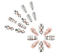 Glanhbnol Lot de 24 faux ongles à presser carrés longs et carrés à rayures scintillantes pour femme