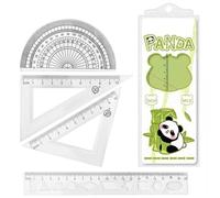 Glanzend Lot de 4 géométrie mathématique en plastique transparent - Motif panda - Règle - Triangle droit - Rapporteur semi-circulaire - Convient pour l'école, le bureau, la maison, le dessin