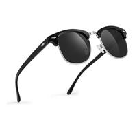Glapeame Lunettes de soleil polarisées pour homme - Lunettes de soleil demi-monture - Lunettes de soleil pour femme - Noir - UV400 - Protection rétro pour le camping en plein air, Noir brillant et