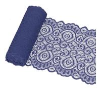 Glarks 1 rouleau 4.57m x 180mm ruban de bouton de tissu, ruban de dentelle de tissu de motif de fleur bleu marine pour la décoration de mariage, couture, fabrication d'Arc de cheveux