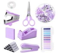 Glarks 1008pcs Purple Office Supplies set accessoires de bureau, y compris agrafeuse, distributeur de ruban adhésif, agrafeuse démonteuse, étiquette d'index, ciseaux de bureau, signet
