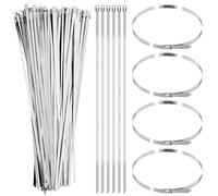 Glarks 100pcs 4.6x300mm Ties zip métalliques, Ties zips en acier inoxydable 304, Ties zips métalliques lourds pour machines, véhicules, enveloppe d'échappement et clôture extérieure