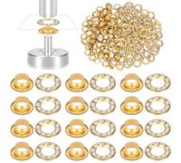 Glarks 100pcs 6mm rondelle kit avec Blanc Diamant rondelle set or laiton rondelle oeillets tissu cuir trou oeillets rondelles pour ceintures chaussures vêtements toile cuir réparation