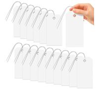 Glarks 101pcs White 8 x 16cm Étiquettes écrivables imperméables avec ensemble de chaînes, Étiquettes d'expédition en PVC