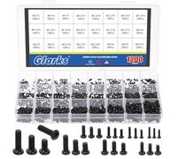 Glarks 1200pcs M1/M1.2/M1.4/M1.6/M1.7/M2/M2.5/M3 noir Phillips Pan Head Machine Screws Kit, Phillips en acier au carbone Drive Machine Screws, Petits vis de machines pour lunettes, Appareils ménagers