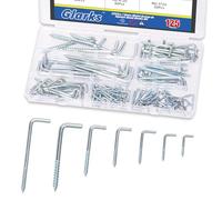 Glarks 125pcs M2.4/M2.5/M2.8/M3.4/M3.7/M3.8/M4.7 Vide en forme d'argent L en crochets kit, crochets à angle droit en acier au carbone, crochet automatique de pliage carré plaqué zinc pour tasses