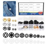 Glarks 130 PCS 5 couleurs cousu bouton poussoir Kit, 7/9 / 10/15 / 18 / 20mm vêtements caché bouton poussoir, invisible petit bouton poussoir pour les vêtements cousus