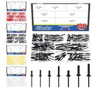 Glarks 130pcs 7 Tailles Balck Aluminium aveugle Rivets, Aluminium Grip Steel Mandrel Pop Rivet, Pop Rivets Kit Assortiment, Grands rivets de bride pour le métal, Meubles, Automobile