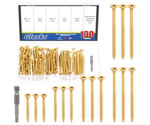 Glarks 131pcs 8x1-1/2’’, 8x2’’, 9x2-1/2’’, 9x3’’, 10x3’’ Kit de vis de pont, comprend 130pcs Star Torx Drive vis de pont à tête plate et 1pcs T25 Torx Drill Bit, vi en bois de pont extérieur
