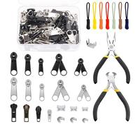 Glarks 144 pièces #3#5#8 kit de réparation de fermeture à glissière, y compris 62 pièces de remplacement de fermeture à glissière 70 Butées 10 poignées de traction avec 2 sacs