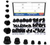 Glarks 150pcs M3/M4/M5/M6/M8/M10 Kit d'écrous de capuchon de glaçon en acier au carbone en zinc noir, Ecrous à dôme hexagonal, Ecrous à tête de dôme à capuchon hexagonal de glaçon