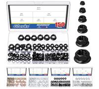 Glarks 150pcs M3 / M4 / M5 / M6 / M8 / M10 Kit d'écrous de verrouillage de bride hexagonale noir, écrous de bride métrique hexagonale en acier inoxydable, écrous de verrouillage de bride dentaire