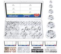 Glarks 150pcs M3/M4/M5/M6/M8/M10 Kit d'écrous de verrouillage de bride hexagonale zinqué, Écrous de bride métrique hexagonale en acier au carbone, Écrous de verrouillage de bride