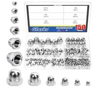 Glarks 150pcs M3/M4/M5/M6/M8/M10 Kit d'écrous en acier inoxydable, écrous à dôme hexagonal, écrou à tête de dôme à capuchon hexagonal, écrou à couronne à dôme pour protéger les boulons, meubles
