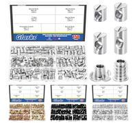 Glarks 150pcs M6 x 10/12/15/20mm Nickelé Barrel Croix Dowels Kit d'écrou fentu, comprend 100pcs Barrel Nut, 25pcs M6x10mm 4-pronged Tee Nut, 25pcs M6x15mm Hex Socket fileté écrou d'insertion