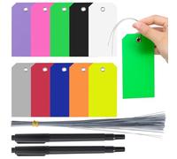 Glarks 152pcs 10 couleurs 6 x 12cm étiquettes écrivables imperméables avec ensemble de chaînes, étiquettes d'expédition en PVC, étiquette de déplacement d'expédition lourde pour la maison, le bureau