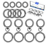 Glarks 16pcs 12/20/25mm pistolet noir rond mousqueton clips kit, 4 tailles alliage de zinc porte-clés mousqueton, porte-clés rond mousqueton clip porte-clés