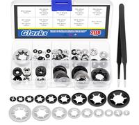 Glarks 209 pièces Kit combiné de rondelles de verrouillage Push-in avec pinces, rondelles de verrouillage rapide en acier 65mn et acier inoxydable 304, 9 tailles, denture intérieure étoile