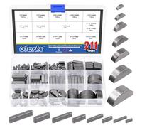 Glarks 211 pièces en acier au carbone 7 tailles Woodruff Key avec kit de combinaison de clés rondes en plumes, 8 tailles Attaches industrie mécanique porte - clés en acier inoxydable