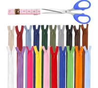 Glarks 22pcs 30cm nylon invisible zip, 20 couleurs nylon invisible en vrac zip, coloré invisible zip, artisanat invisible zip, invisible Nylon coil zip, avec outil de couture artisanat
