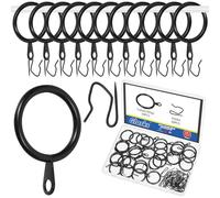 Glarks 30 Sets 25mm/1inch Black Metal Drapery Curtain Hanging Rings Set, Includes 30pcs Curtain Rings and 30pcs Drapery Pin Hooks, Drape Sliding Eyelet Rings for Sliding Window Bathroom Door