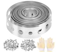 Glarks 32pcs 11/16inch x 10Feet sangle de tuyau en métal galvanisé avec trous, sangle de support de tuyau en métal, sangles de suspension de tuyau avec 30pcs M4.2 M5 vis et gants pour canalisation