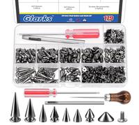Glarks 355 pièces pistolet goujons et goujons Kit, 7 tailles de goujons coniques en alliage de zinc et rivets à vis, goujons clous en cuir métallique Tree avec poinçon de tournevis à cône rayé