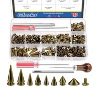 Glarks 355pcs antique laiton punk clous et goujons Kit, 7 tailles de goujons coniques en alliage de zinc et rivets à double tête, métal cuir arbre clous goujons clous avec scratch cone tournevis punch