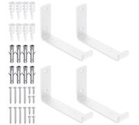 Glarks 4 pièces Support d'étagère flottante à lèvre J 100x140x38,4 mm, support d'étagère en J, supports muraux épais en acier blanc pour étagères ouvertes DIY, aide à créer plus d'espace mural