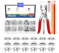 Glarks 407 boutons - pression en métal de 9,3 mm avec pince à pression outil de pression pince creuse argentée et outil à pression avec ruban à mesurer et crayon à tailler kit
