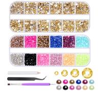Glarks 4403pcs strass GEMS Peace back Pearl set, 2mm 3mm 4mm 5mm jaune strass de cristal de pierres à dos plat, 3mm perles à dos plat demi - perles demi - rondes perles à dos plat avec 3 outils